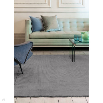 York Modern Plain Textured Subtle Ribbed Stripe Contrasting Smooth Border Handwoven Wool Loop Pile Mid Grey Rug-Asiatic Carpets-Rug Love - The Most Loved Rug Store